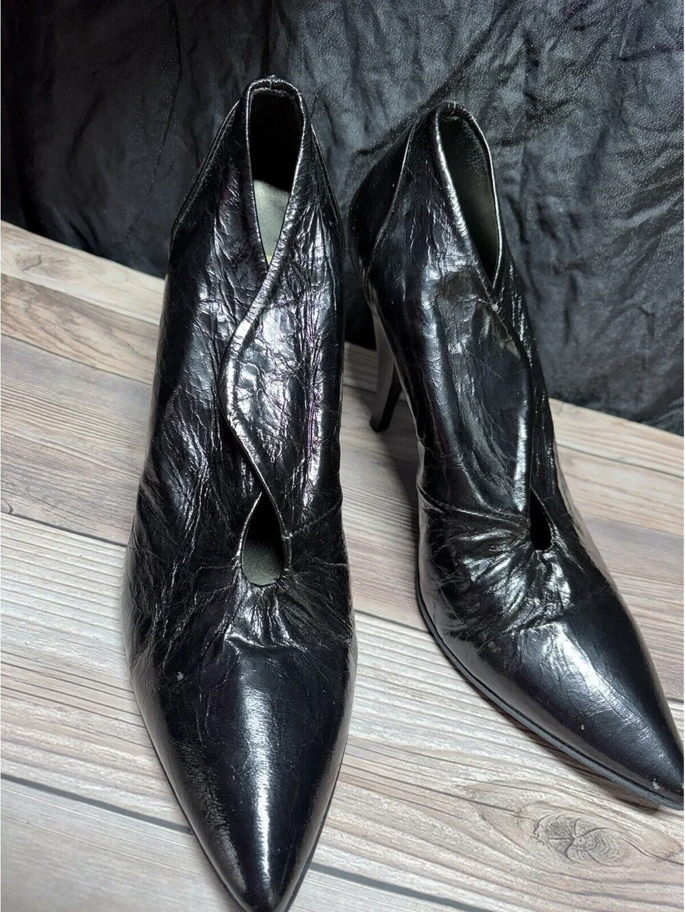 Womens Ankle Boots Black Metallic Slim Heels Leather 8 M